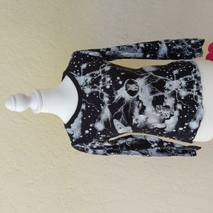 Dirtee Hollywood Crazy Cosmo Cat Black Long Sleeve Fitted Tee Size Small